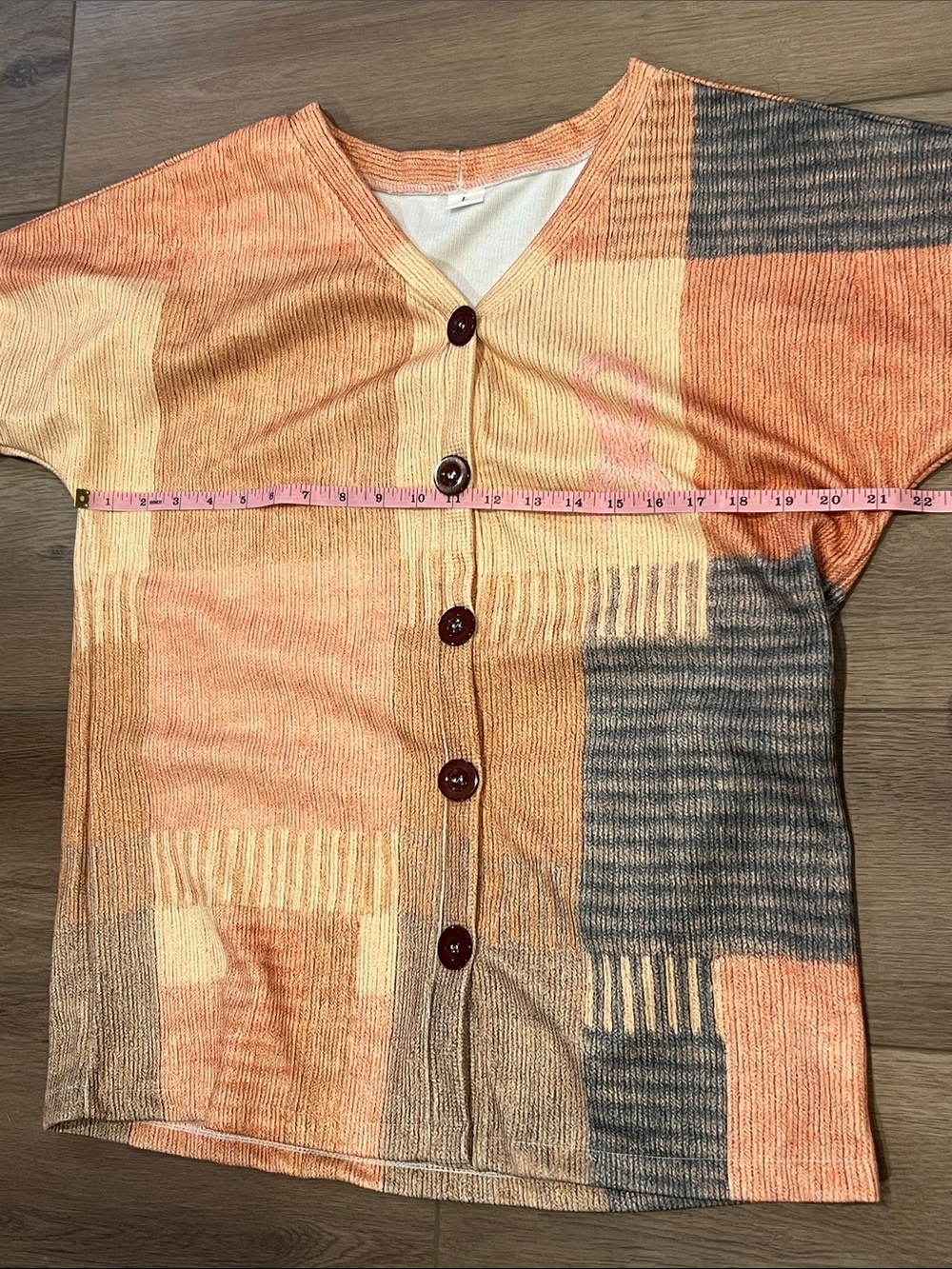 Breast Cancer Awareness Patchwork Multicolor Button-Front Cardigan Top Size L - Picture 6 of 8